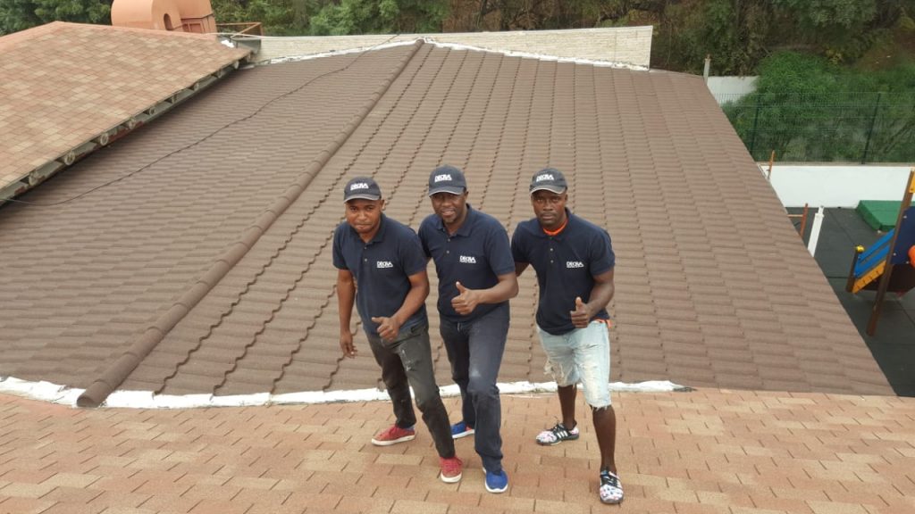 Decra Tandimex Team installing re-roof over bitumen shingle in Angola 2